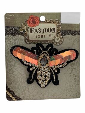 NWT Fashion Tidbits Bee Pin Brooch Rhinestones Sequins Faux Stone Black Ages 14+